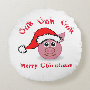 Double Sided Santa Piggy Round Cushion