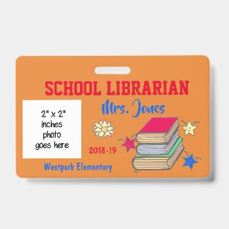 Double-sided school librarian ID badge
