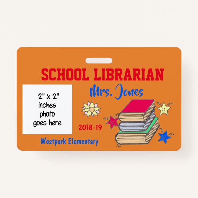 Double-sided school librarian ID badge (Front)