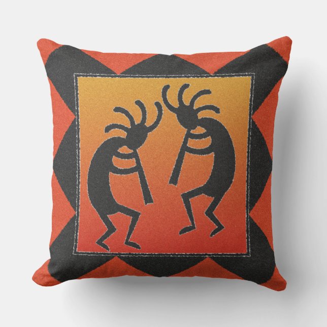 Double Sided Southwest Dancing Kokopelli Design Outdoor Cushion (Front)