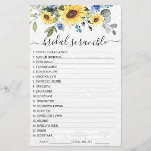 DOUBLE SIDED Sunflowers Eucalyptus Bridal Game