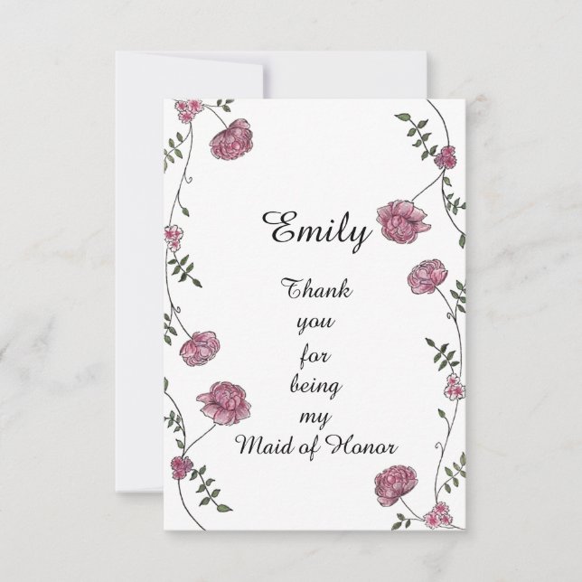 Double sided Thank you card for Maid of Honor (Front)