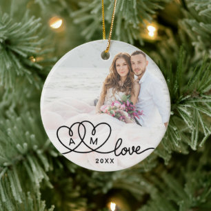 Double Sided Two Photo Script Love Ceramic Tree Decoration
