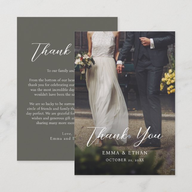 Double Sided Wedding Thank You Card with Photo (Front/Back)