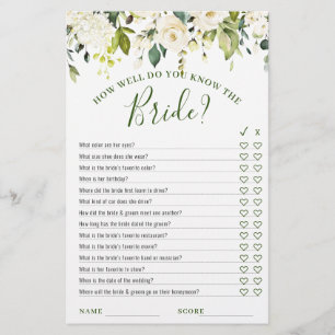 DOUBLE SIDED White Roses Floral Bridal Shower Game