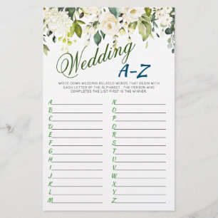 DOUBLE SIDED White Roses Floral Bridal Shower Game