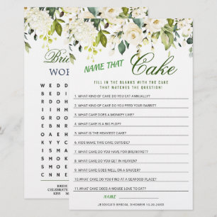 DOUBLE SIDED White Roses Floral Bridal Shower Game