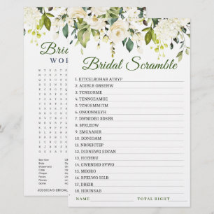 DOUBLE SIDED White Roses Floral Bridal Shower Game