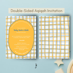 Double-Sided White Yellow Bright Plaid Hand-Drawn Invitation