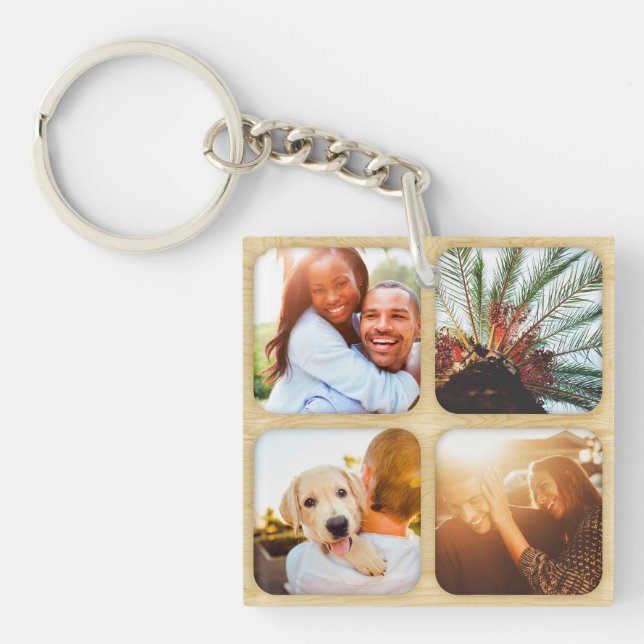Double Sided Wooden 8 Photo Template Grid Rounded Key Ring (Front)