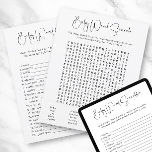 Double Sided Word Search Scramble Baby Shower Game Invitation