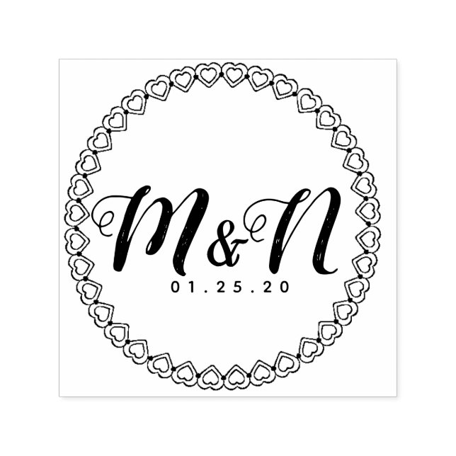 Double Simple Heart Circular Wedding Logo  Self-inking Stamp (Design)