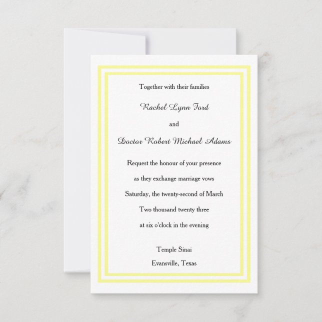 Double Soft Yellow Trim - 3x5 Wedding Invitation (Front)