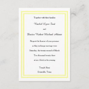 Double Soft Yellow Trim - 3x5 Wedding Invitation