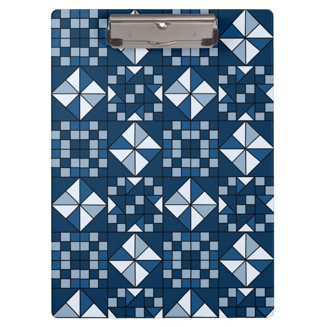 Double Star Chain Shades of Blue Quilt Clipboard (Front)