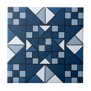 Double Star Chain Shades of Blue Quilt Tile