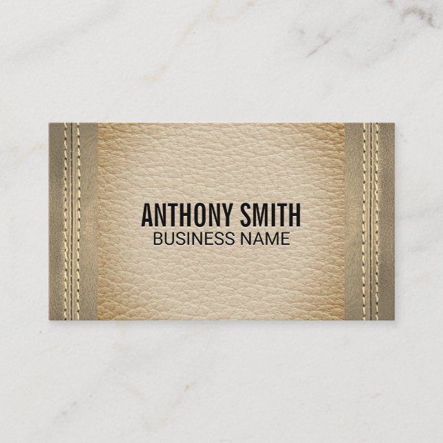 Double Stitched Leather Sepia Tone Luxury Business Card (Front)