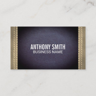 Double Stitched Purple Sepia Leather Business Card
