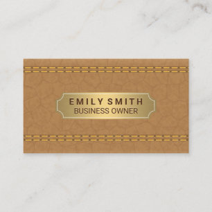 Double Stitched Tan Leather Gold Metallic Plate Appointment Card
