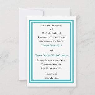 Double Teal Trim - 3x5 Wedding Invitation
