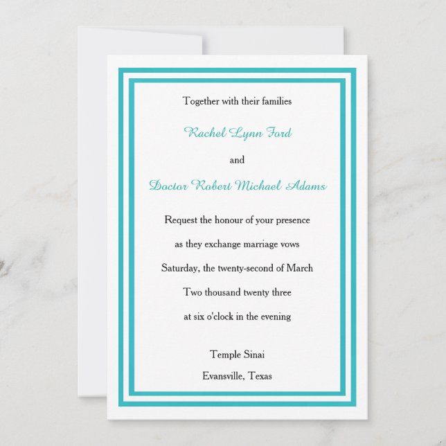 Double Teal Trim -5x7Wedding Invitation (Front)