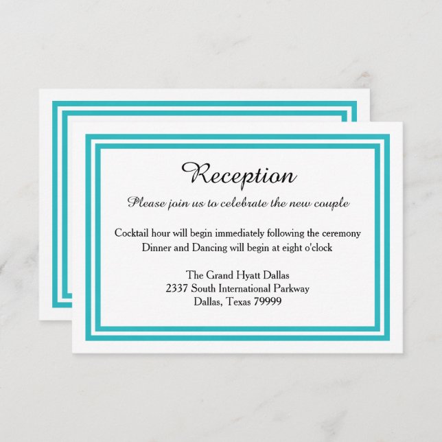Double Teal Trim-Reception Invition Invitation (Front/Back)
