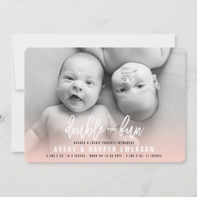 Double The Fun Baby Girl Twins Birth Announcement (Front)