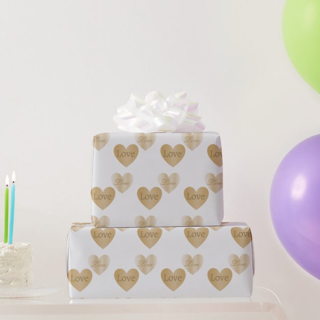 Double the Gold Love Hearts Wrapping Paper (Party Gifts)
