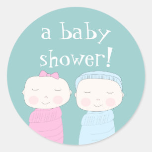 Double the Joy! Twin Baby Shower Classic Round Sticker