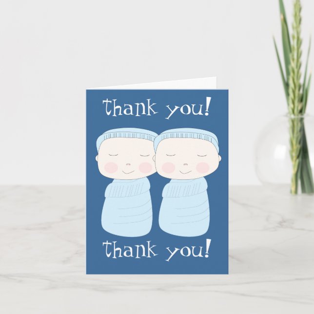 Double the Joy! Twin Boy Thank You Notecard (Front)