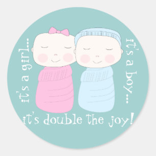 Double the Joy! Twin Girl & Boy Classic Round Sticker