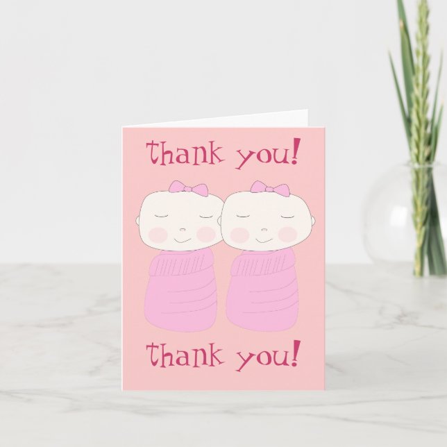Double the Joy! Twin Girl Thank You Notecard (Front)