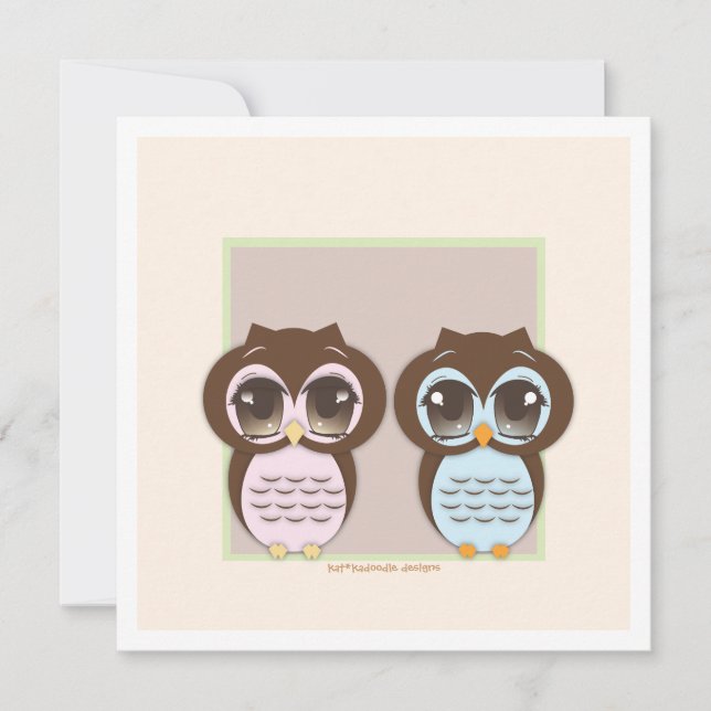 Double the Joy!  Twin Owl Boy Girl Baby Shower Invitation (Front)