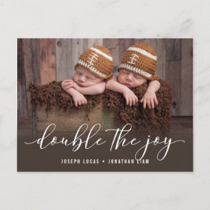 Double The Joy Twin Photo Birth Announcement Postcard