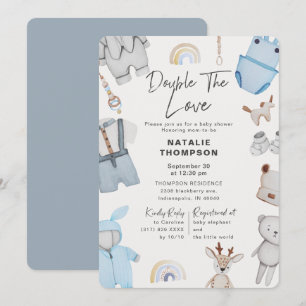 Double the Love Clothes Twin Boys Baby Shower Invitation