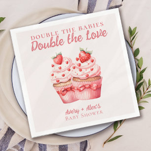Double the Love Pink Cupcake Twin Baby Shower Napkin