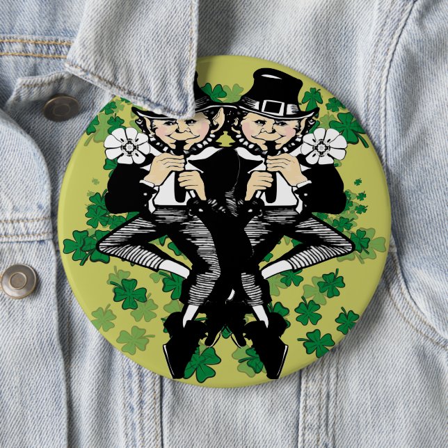 Double The Luck Leprechaun 6 Cm Round Badge (In Situ)