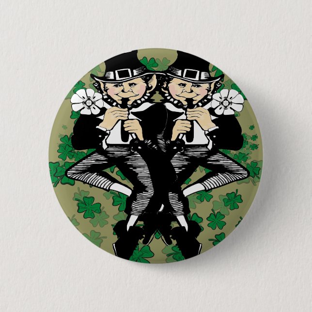 Double The Luck Leprechaun 6 Cm Round Badge (Front)