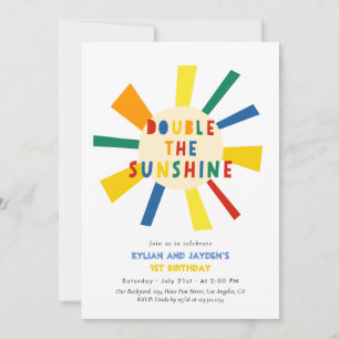 Double The Sunshine Twins Birthday Invitation