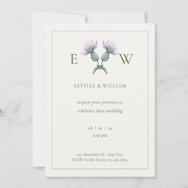 Double Thistle Wedding Invitation (Front)