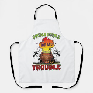 Double Toil Trouble Cauldron Halloween Black Cat P Apron
