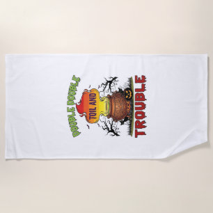 Double Toil Trouble Cauldron Halloween Black Cat P Beach Towel