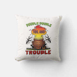 Double Toil Trouble Cauldron Halloween Black Cat P Cushion