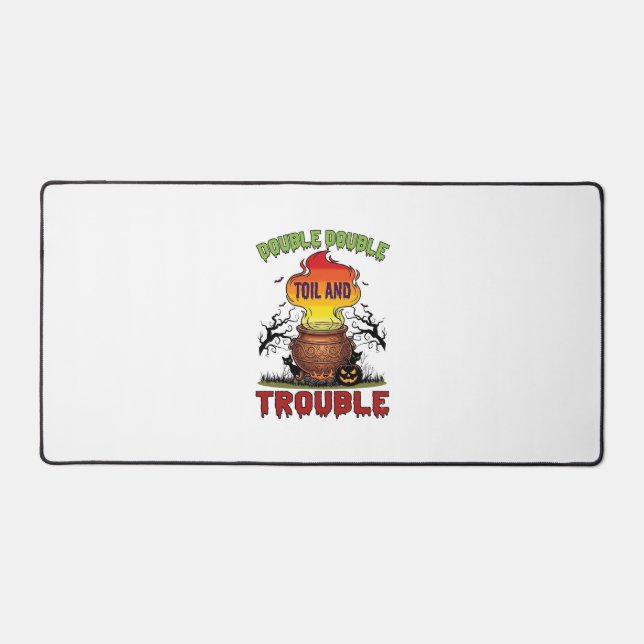 Double Toil Trouble Cauldron Halloween Black Cat P Desk Mat (Front)