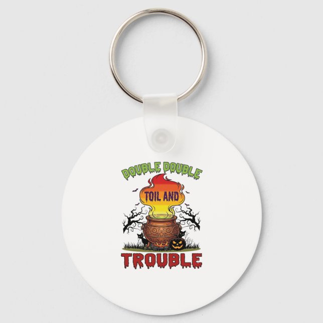 Double Toil Trouble Cauldron Halloween Black Cat P Key Ring (Front)