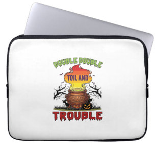 Double Toil Trouble Cauldron Halloween Black Cat P Laptop Sleeve