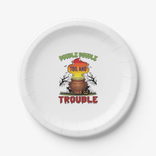 Double Toil Trouble Cauldron Halloween Black Cat P Paper Plate