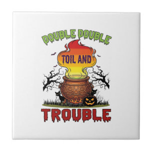 Double Toil Trouble Cauldron Halloween Black Cat P Tile