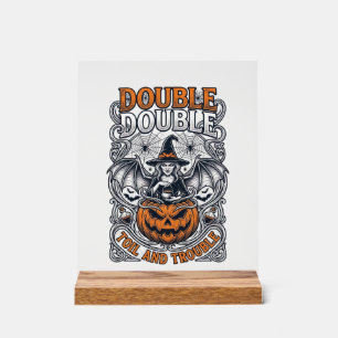 Double Toil Trouble Witch Pumpkin Halloween Cobweb Acrylic Sign