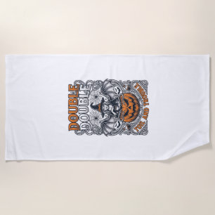 Double Toil Trouble Witch Pumpkin Halloween Cobweb Beach Towel